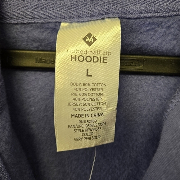 Member's Mark Ribbed Zip Hoodie Periwinkle L - Picture 5 of 8